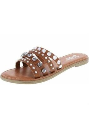 Brash Sandals 6 Womens Brown Studded Fx Leather Open Toe Slip On Sampson